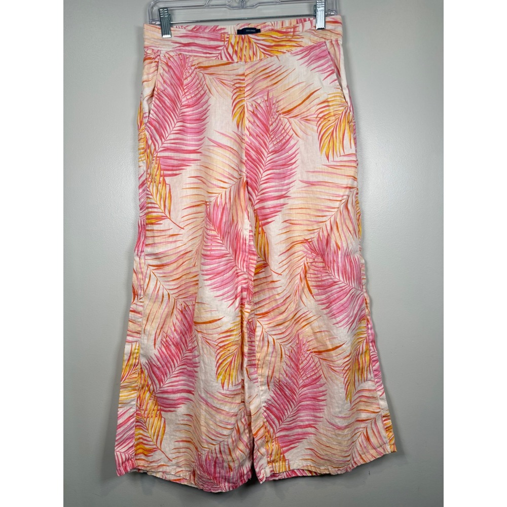 Tahari Womens Linen Crop Pants Medium Summer Vacation Resort Colorful Wide Leg‎